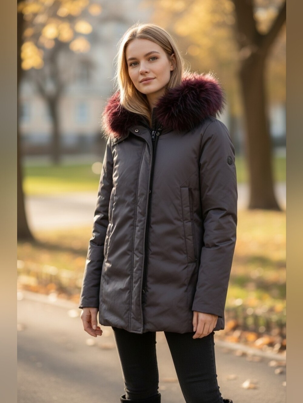 Dawn Levy Hooded Puffer Coat Women's M Fur Hoodie Full Zip Button Winter Jacket